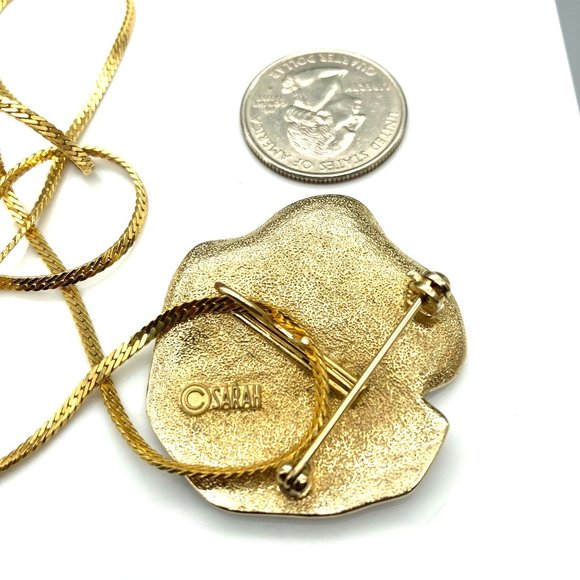 Vintage Sarah Coventry Amber Petal Pendant Brooch, Brown Enamel Lilypad Gold - Picture 5 of 5